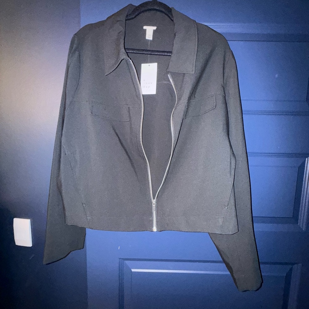 a new day Black Cropped Zip-Front Bomber Jacket